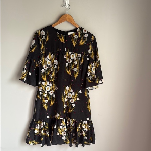 BORGO DE NOR DRESS ALBA BLACK FLORAL PRINT CREPE - Picture 2 of 13